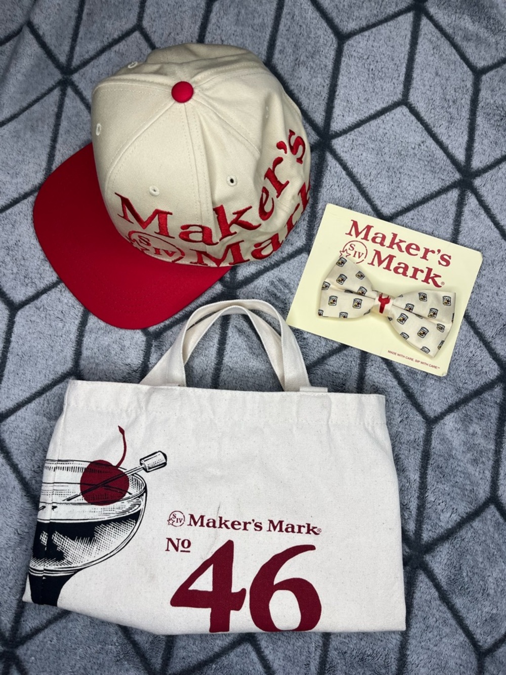 Maker's Mark no 46 Whiskey Promo Gift Set - Embroidered Hat, Bow Tie, Canvas Bag